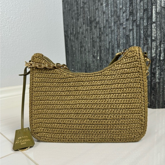 🌿Prada Re-Edition 2005 Raffia Crochet Olive Green Crossbody Bag - Picture 6 of 16